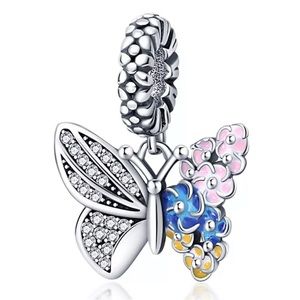 NWOT Colorful Butterfly Dangle Charm Jewelry Silver 925
